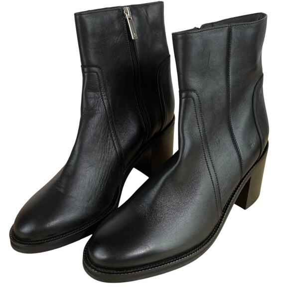 Aquatalia Janella Black Leather Side Zip Bootie Women's Size 8 New Without Box